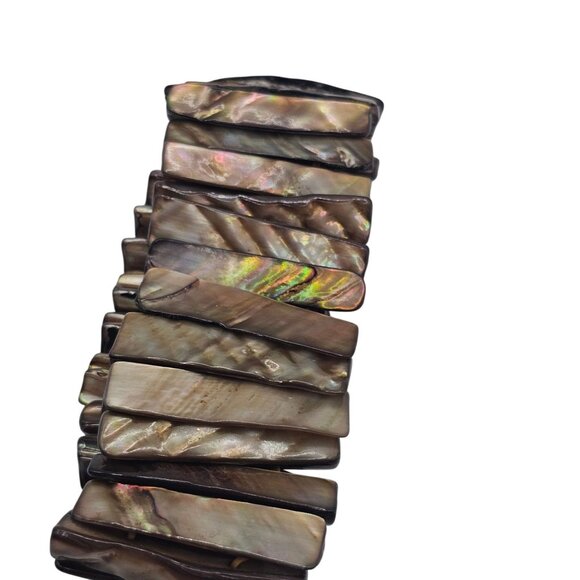 Women's Arm Wristlet Wide Iridescent Abalone Shell Stretchy Bracelet Jewelry - Picture 9 of 13